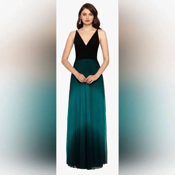 Betsy & Adam Dresses & Skirts - Betsy & Adam Berkley V-Neck Jersey Pleated Glitter Dress NWOT Sz 6 Teal/Black